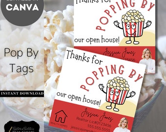Realtor Open House Popcorn Thank You Tags | Editable Canva Template (Digital Download)
