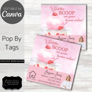 Zdobądź informacje o wartości swojego domu Nieruchomości Pop By Tagi | Edytowalne | Marketing nieruchomości, Realtor PopBy, Summer Pop By Ice Cream