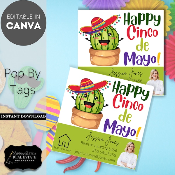 Happy Cinco De Mayo Realtor Pop By Tags | Editable | Real Estate Marketing, Spring Pop By Taco Hot Sauce