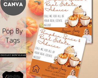 Pumpkin Spice Real Estate Pop By Tags | Editable Canva Template (Digital Download)