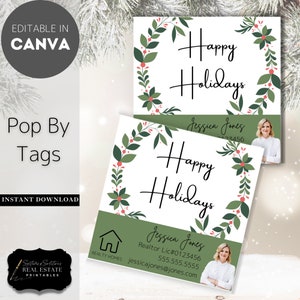 Happy Holidays Real Estate Pop By Tags, Real Estate Marketing, Realtor Christmas Pop By Snowman Winter