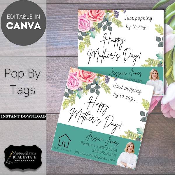 Happy Mother's Day Real Estate Pop By Tags | Editable | Real Estate Marketing, Realtor PopBy, Spring Pop By Flowers Seeds