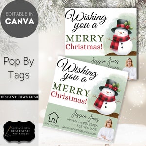 Wishing You a  Merry Christmas Real Estate Pop By Tags, Real Estate Marketing, Realtor Christmas Pop By Snowman Winter
