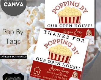 Thank You For Popping By Our Open House Realtor Pop By Tags | Editable | Real Estate Marketing, Summer Fall Popcorn Open House Pop By