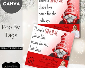 Realtor Christmas Gnome Pop By Tags, Editable Real Estate Marketing (Digital Download)