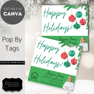Happy Holidays Real Estate Pop By Tags, Real Estate Marketing, Realtor Christmas Pop By Snowman Winter