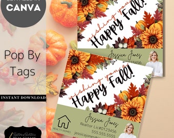 Realtor Fall Pop By Tags, Editable Thanksgiving Design Canva Template Marketing (Digital Download)