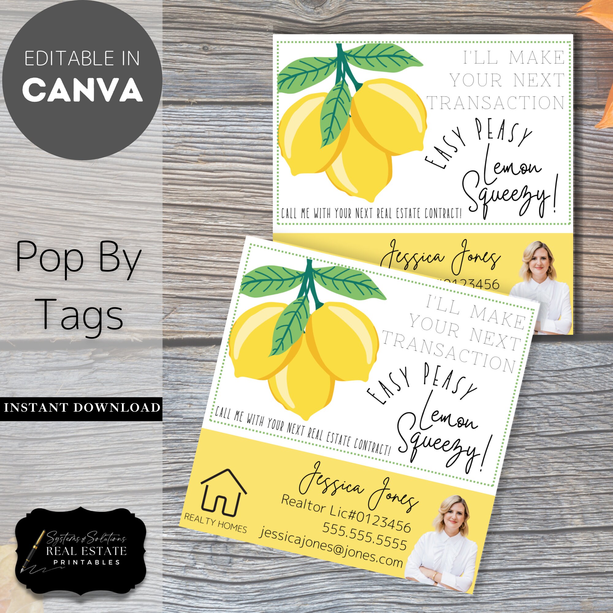 Making Your Next Transaction Easy Peasy Lemon Squeezy Transaction Coordinator Pop By Tags, Editable, Real Estate Marketing, Pop By Lemonade