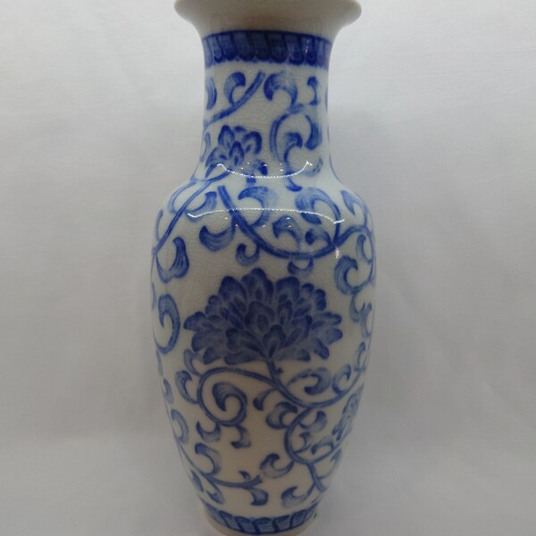 Vintage Chinoiserie Vase Blue and White Flower Design Andrea by Sadek