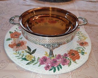 Anchor Hocking #460, 9" Amber Pie Plate and/or Pedestal Pie Plate Holder