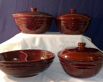 MarCrest Stoneware Daisy Dot Colorado Brown Ovenproof Divided Vegetable Bowl Casserole Dish with lid Dutch Oven with lid. Buy one or buy all