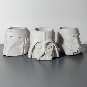 Star Wars Concrete Planter Set, 3 in 1 Plant Pot Set, Plant Decor, Concrete Flower Pot, Handmade Concrete Home Decor