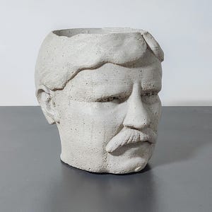 Theodore Roosevelt Bust Concrete Planter – Handmade Mini Succulent Pot for Modern Home & Office Decor – Unique Artistic Head Planter