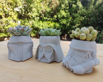 Star Wars Concrete Planter Set, 3 in 1 Plant Pot Set, Plant Decor, Concrete Flower Pot, Handmade Concrete Home Decor