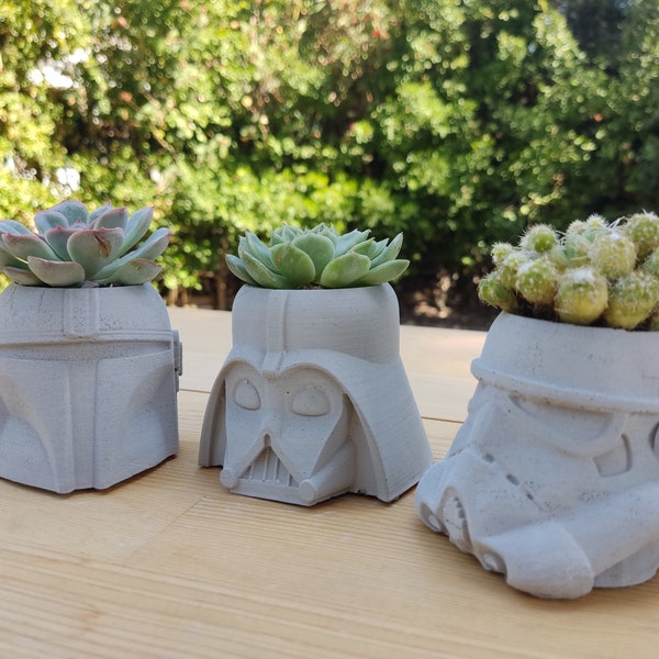 Star Wars Concrete Planter Set, 3 in 1 Plant Pot Set, Plant Decor, Concrete Flower Pot, Handmade Concrete Home Decor