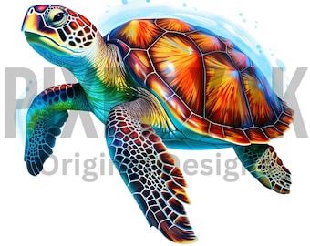 Hand gezeichnete Tie Dye Schildkröte Png Sublimationsdesign, Schildkröte Png, Meerestier Png, Schildkröte Clipart Png, Schildkröte Hintergrund Png Digitale Downloads
