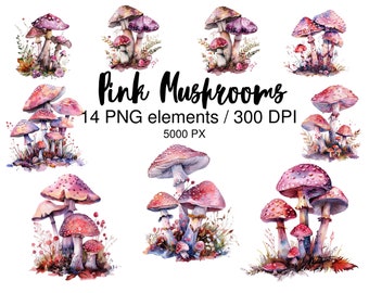 Seta Mágica Rosa png - Clipart De Setas Del Bosque, Seta Mágica De Acuarela png, Diseños De Sublimación De Otoño