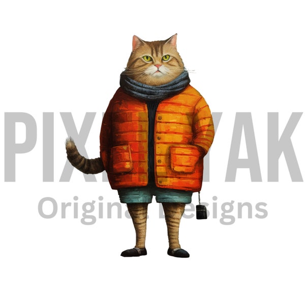 Fat Cat Wearing Coat PNG, Funny Cold Weather Cat png, Fat Cat In Sweater SVG, Fat Cat Wearing Coat, Cat png, Cat With Scarf PNG, Thrifting