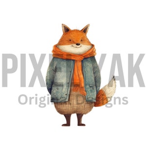 Fox Wearing Coat PNG, Winter Fox SVG, Cold Weather Fox, Fox With Scarf, Vintage Style Fox Illustration, Portrait, Fox png, Fox In Boots SVG