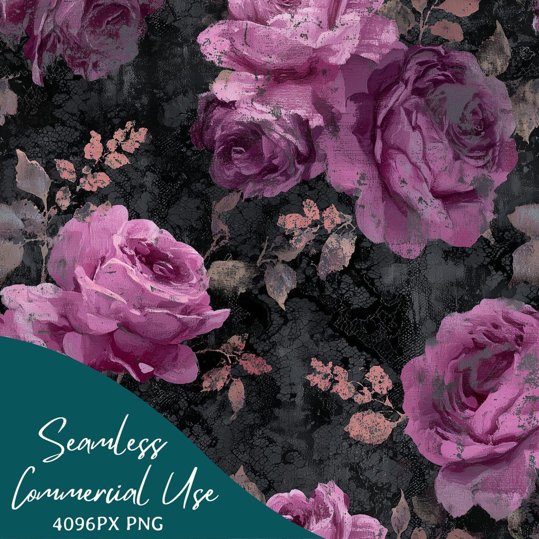Dark Gothic Rose Seamless Pattern Pink Floral on Black Lace Texture ...