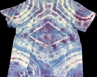 LARGE Blue/Purple Diamond Ice Dye Tie Dye GILDAN 100% Cotton T-shirt