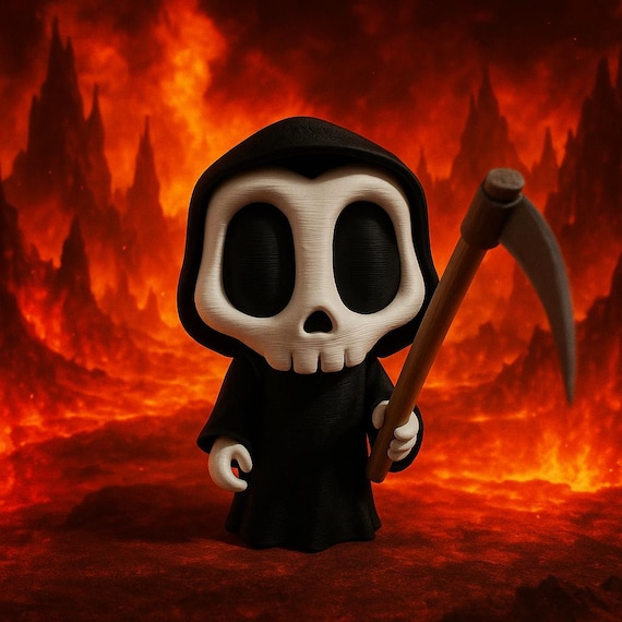 Grim Reaper 3D Printed Figure – Cute Spooky Desk Buddy | Halloween Decor | Gothic Gift | Collectible Figurine - Blob Designs