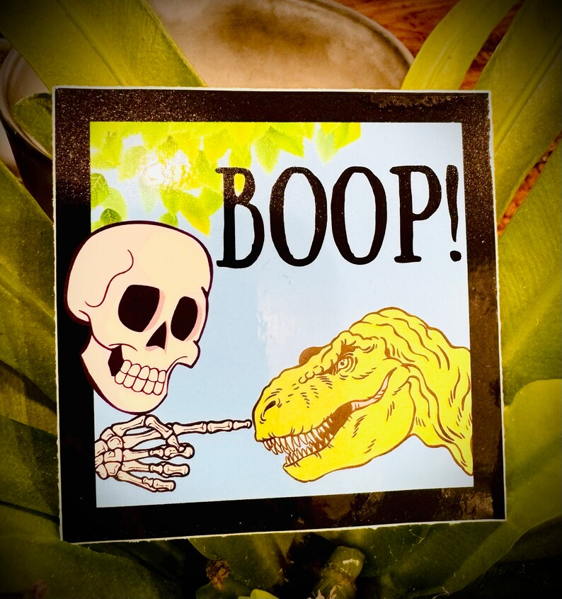 Skeleton Booping T-rex Vinyl Sticker - Quirky Dinosaur Decal - Etsy