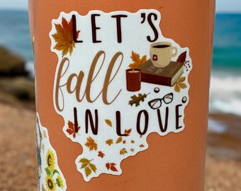 Let's Fall in Love Sticker: Cozy Autumn Coffee & Reading Vinyl Decal