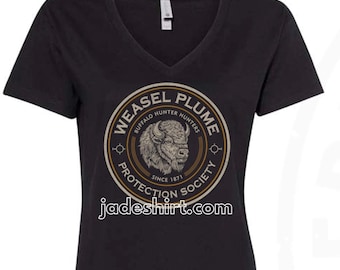Weasel Plume Protection Society – Damska koszulka z dekoltem w serek