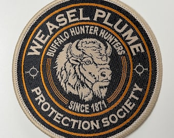 Naszywka tkana Weasel Plume Protection Society – upamiętniająca film Stephena Grahama Jonesa „Łowca bawołów”
