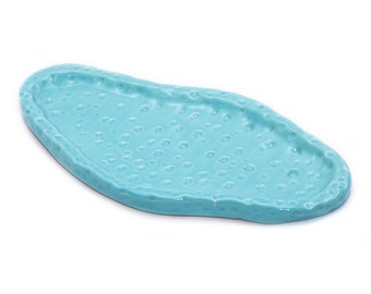 Artisanal Turquoise Ceramic Appetizer Plate for Canapes and Desserts