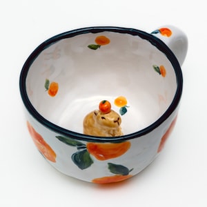 Whimsical Handmade Ceramic Mug: Capybara with an Orange on Its Head by Anastasiia Solokha
