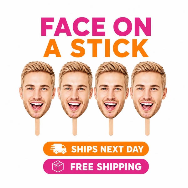 Custom Face on a Stick - Bachelorette Party Decor, Personalized Big Head Cutout Photo Booth Prop for Weddings, Graduation & Parties