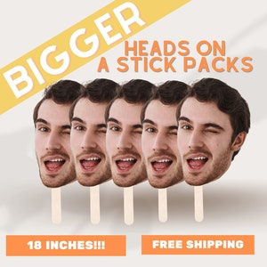 18" Custom Heads on a Stick Face on a Stick Custom Bachelorette Party Decor Big Head Face Cutouts Graduation Party Props Grad Face Fan