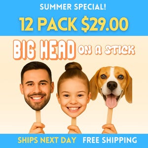 Face on a Stick Bachelorette Party Prop Big Head Cutout Fat Head Custom Face Fan Graduation Fan Heads on Stick Photobooth Prop Wedding Decor