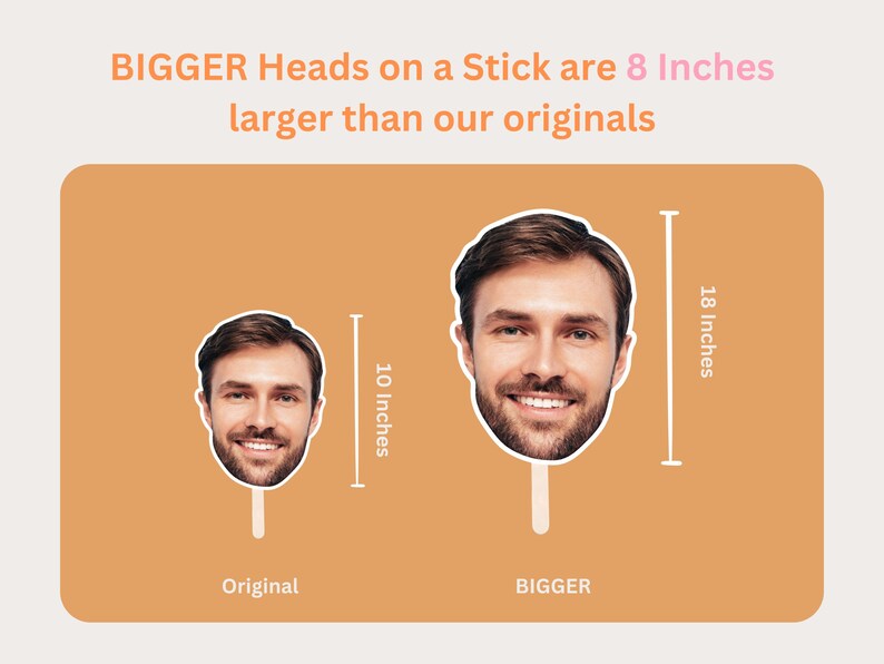 18" Custom Heads on a Stick Face on a Stick Custom Bachelorette Party Decor Big Head Face Cutouts Bridal Party Props Customized Face Prop