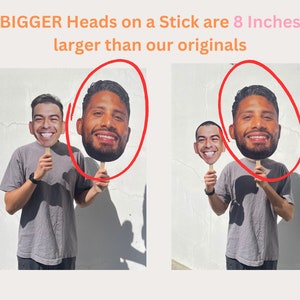 18" Custom Heads on a Stick Face on a Stick Custom Bachelorette Party Decor Big Head Face Cutouts Bridal Party Props Customized Face Prop