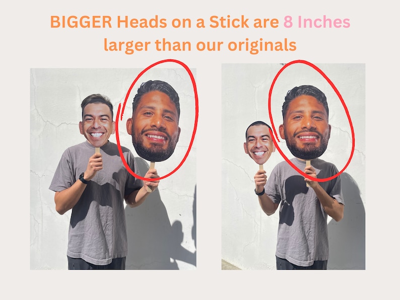 18" Custom Heads on a Stick Face on a Stick Custom Bachelorette Party Decor Big Head Face Cutouts Bridal Party Props Customized Face Prop
