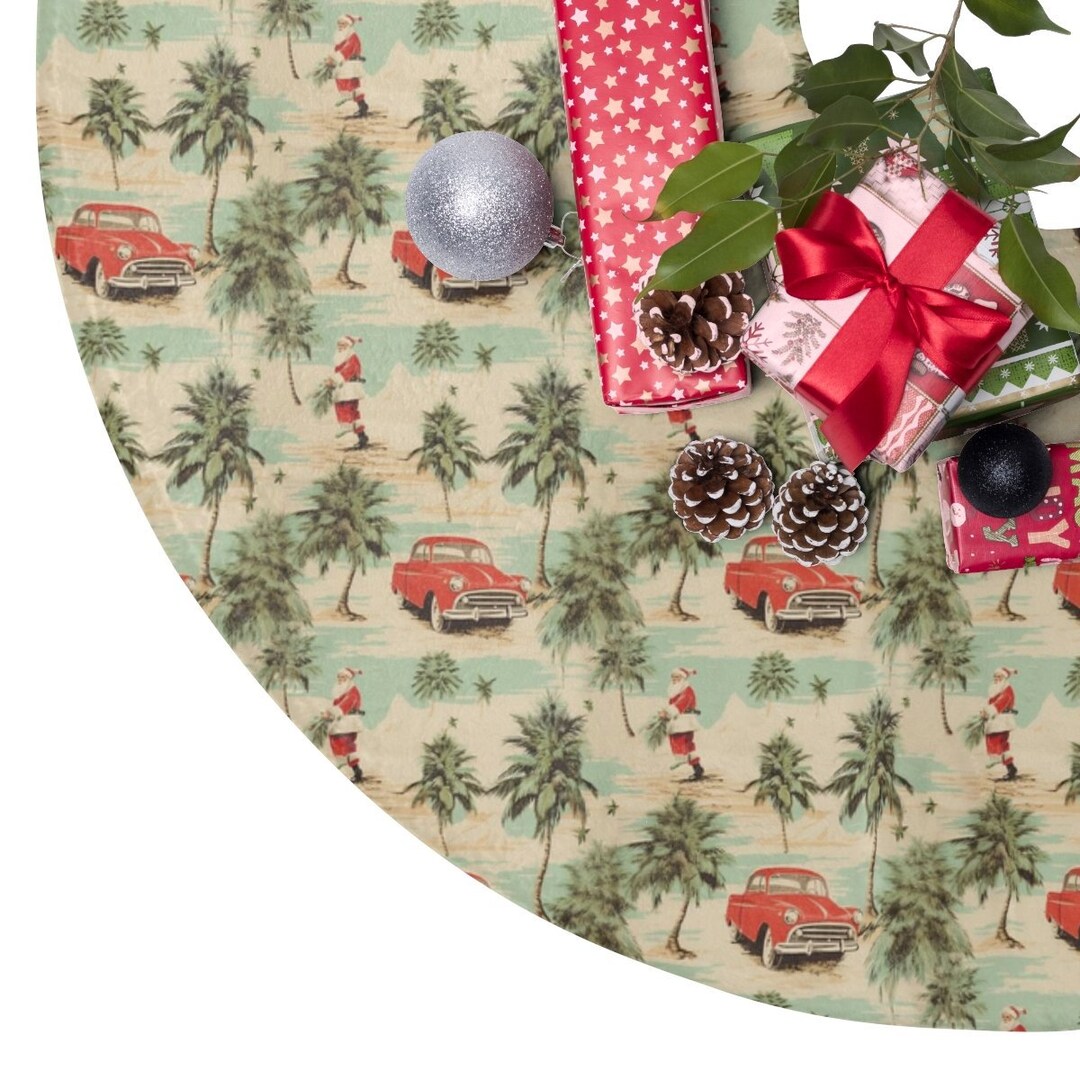Vintage Santa Christmas Tree Skirt Vintage Beach Holiday Decor Palm