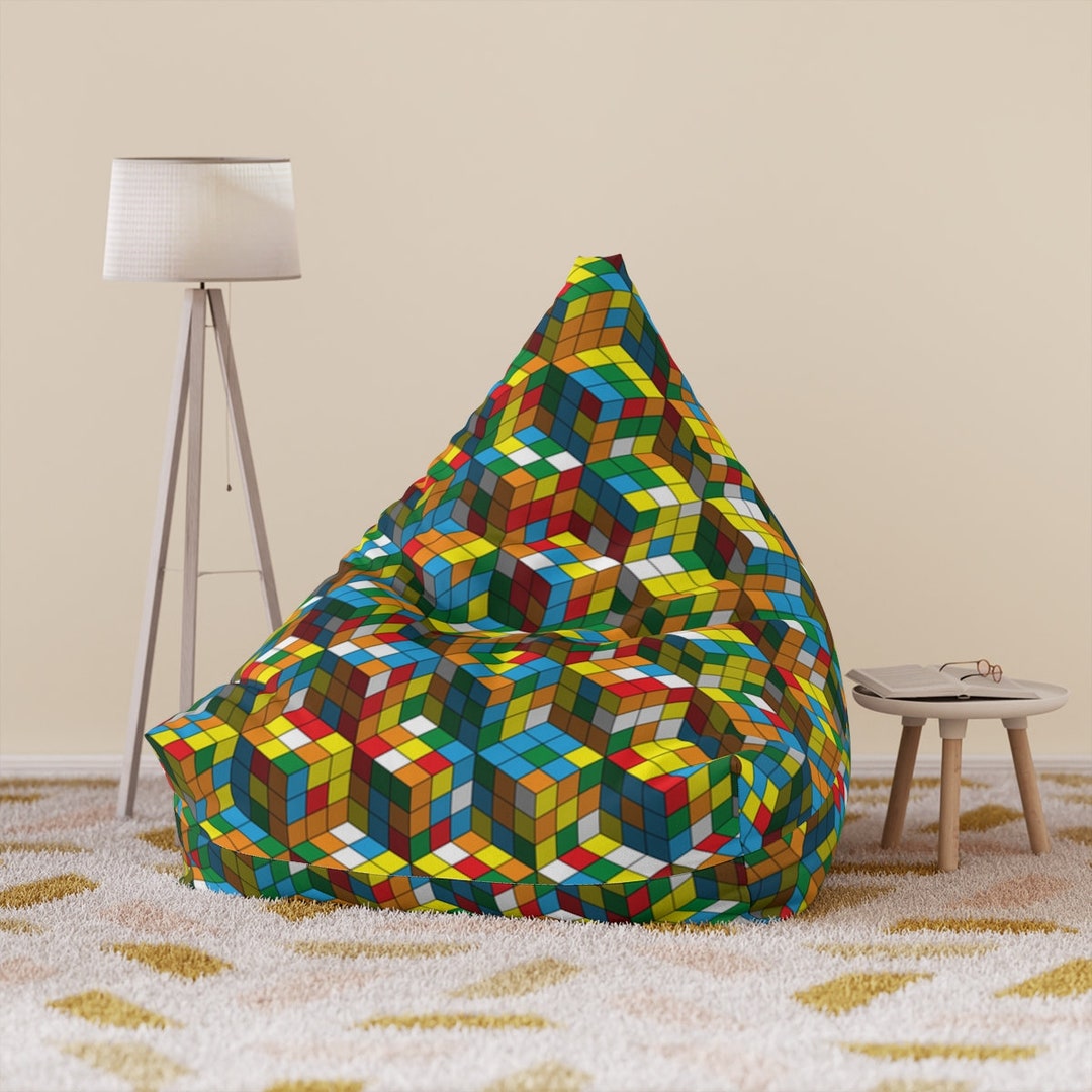 3D Rubiks Cube Bean Bag Chair Cover Colourful 80s Home Party Etsy