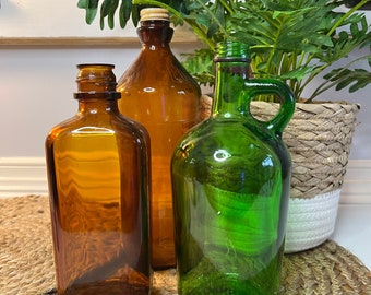 Vintage Bottles, Amber and Green (Rustic, Farmhouse, Antique, Clorox, Medicine)