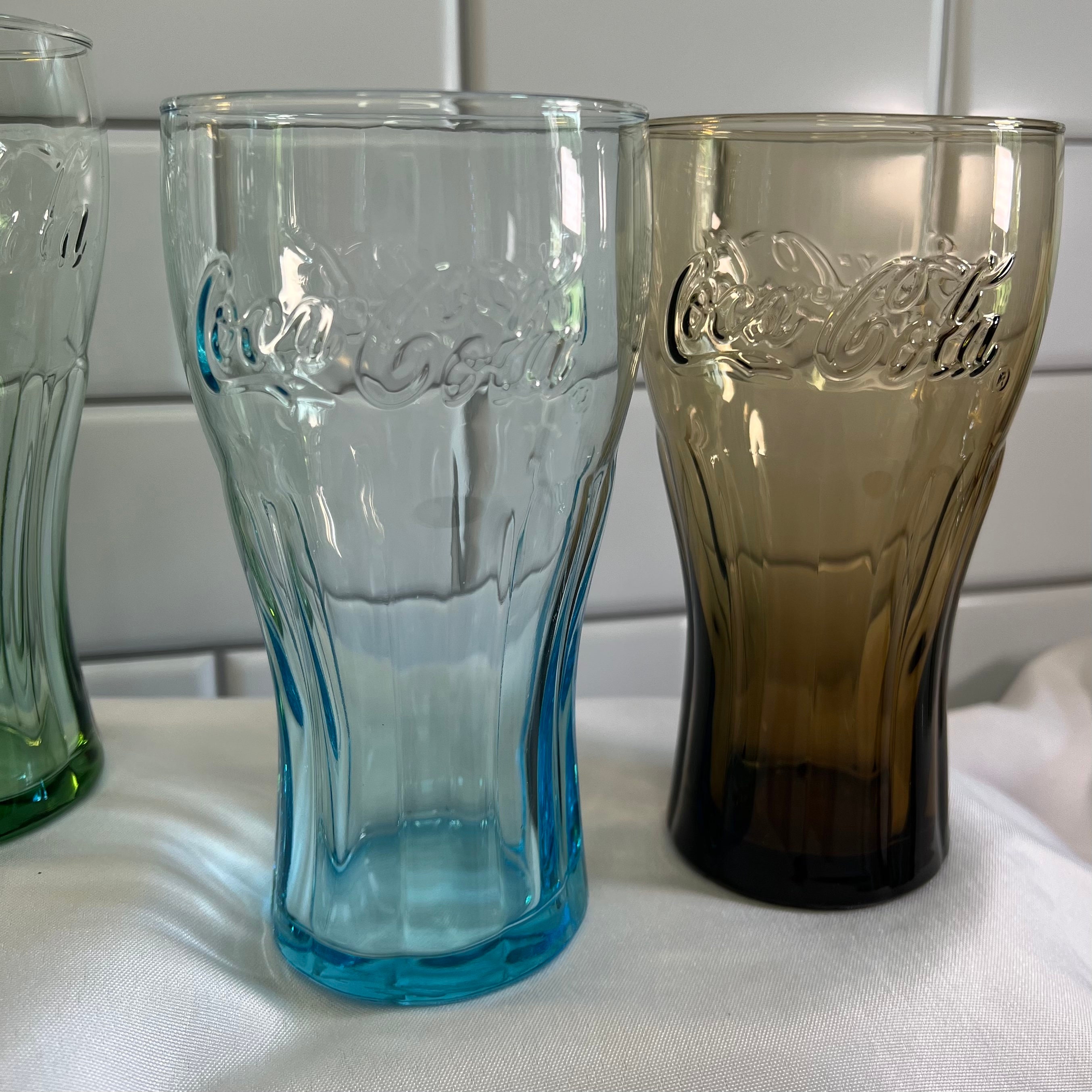 Vintage Cocacola Tumblers set of 5, Colored Collector Glasses in