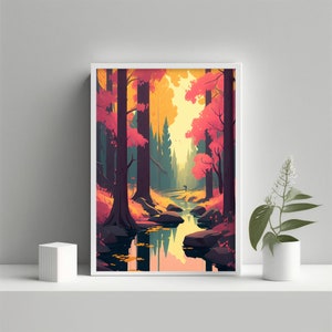 Forest Scene Printable Wall Art | Forest Wall Decor | Landscape Painting | Digital Download