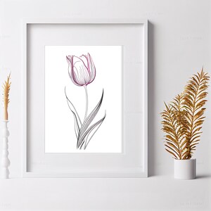 Tulip Line Art Printable Wall Art | Modern Abstract Wall Art | Minimalist Flower Line Art Print | Digital Download