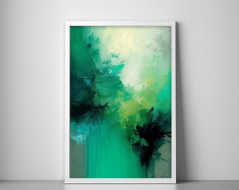 Green & Turquoise Abstract Printable Wall Art | Abstract Wall Decor | Modern Oil Painting | Minimalist Style | Digital Download