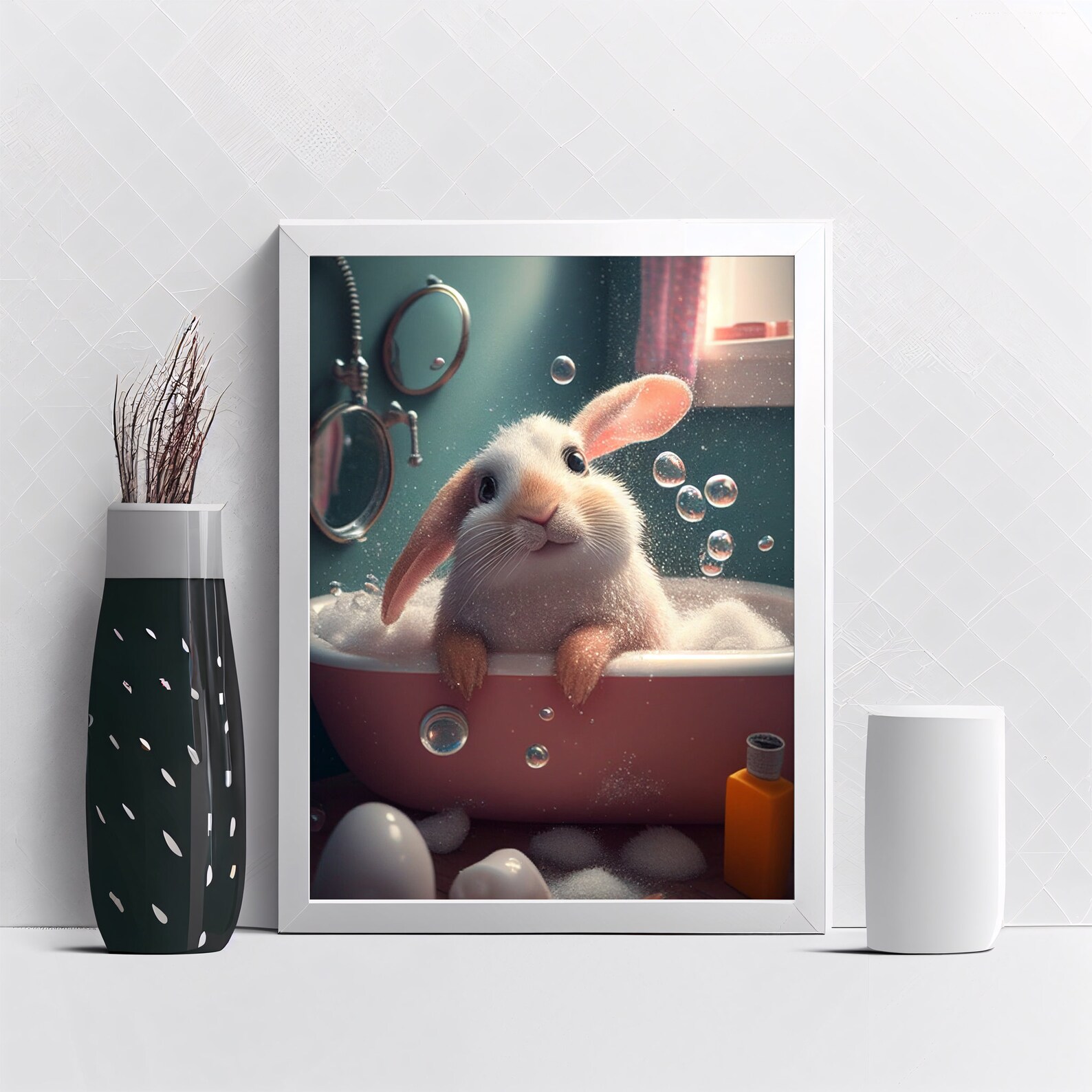 Cute Rabbit in Bath Tub Printable Wall Art | Rabbit Wall Art | Bathroom ...