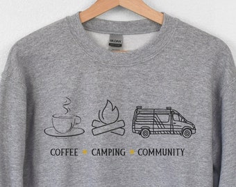 Adventure Sweatshirt | Coffee Camping Community Vanlife | Gift For Her | Funny Outdoor Sweatshirt | Nature Lover Gift | Mountain Hiker