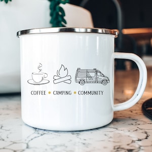 Adventure Mug | Coffee Camping Community Vanlife | Enamel Mug 12oz | Glamping Gift | Gift For Her | Camper Coffee Mug | Outdoor Mug