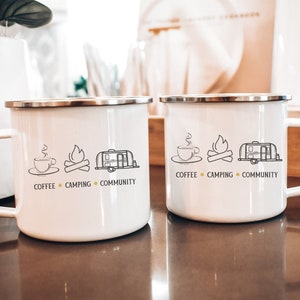 Adventure Mug | Coffee Camping Community Vintage | Enamel Mug 12oz | Glamping Gift | Gift For Her | Camper Coffee Mug | Outdoor Mug | Nature