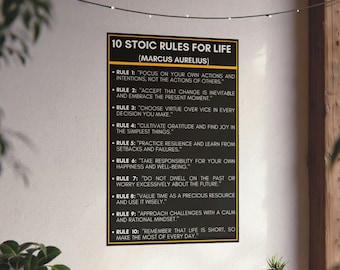 Marcus Aurelius Stoic Rules Poster: Motivational Art, Self Improvement